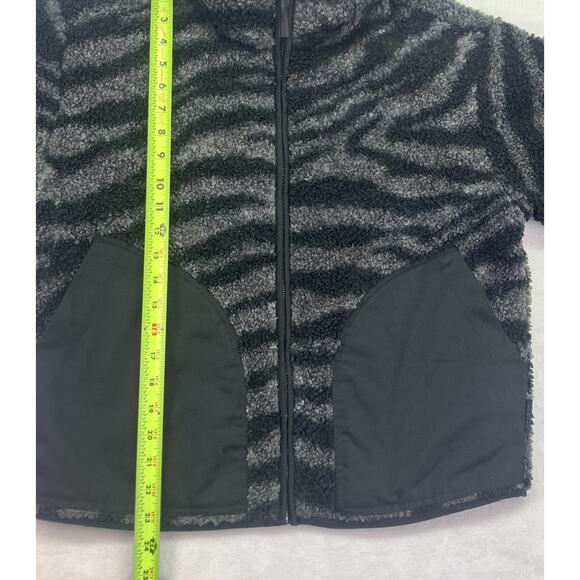Varley Zebra Print Sherpa Fleece Full Zip Jacket Black Gray Size M - Picture 7 of 11